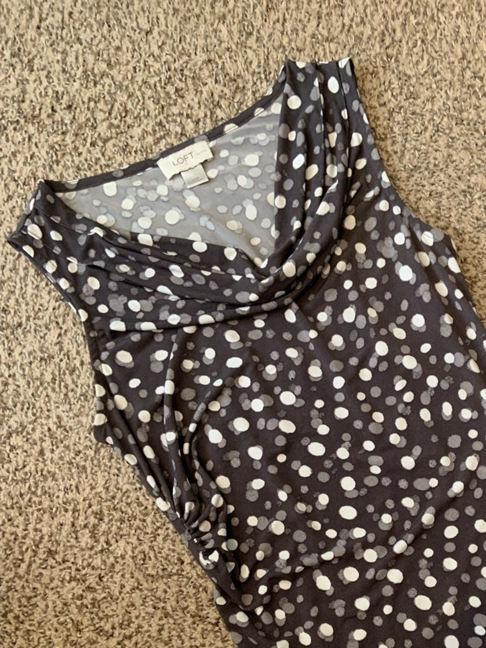 LOFT Black and White Polka Dot Sleeveless Cowl Neck Tank 90s Y2k